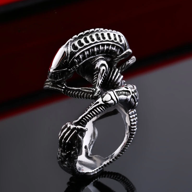 PSJ Fashion Vintage Male Jewelry 25mm Large-size 3D Alien Titanium Stainless Steel Rings for Men