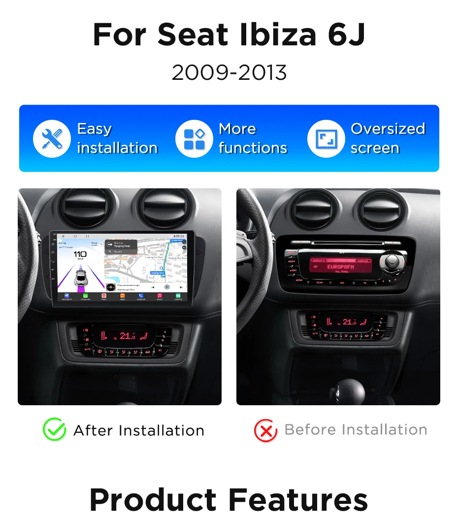 Junsun Android Autoradio für Seat Ibiza MK4 6J 2008-2015 Multimedia-Player CarPlay Android Auto GPS WLAN Auto-Haupteinheit 360-Grad-Kamera – Detail 9