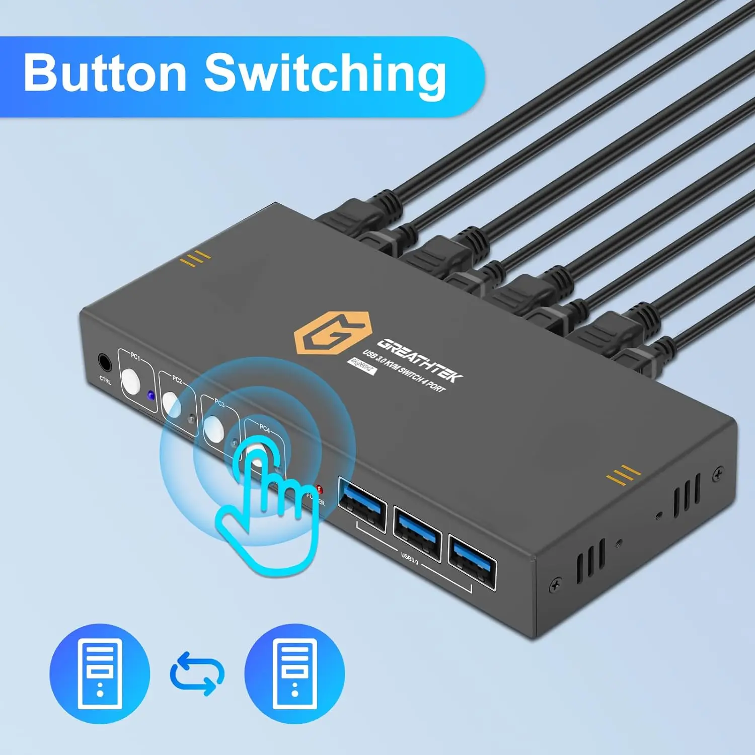 KVM Switch 4 Port V2.0 HDMI KVM Switch 4K 3D 4 in 1 Out 4 PCs Sharing with One Set of Keyboard  Mouse