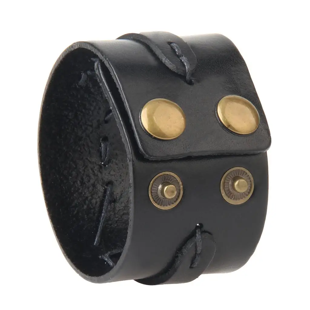 Brazalete de cuero ancho negro Punk Rock para hombre y mujer