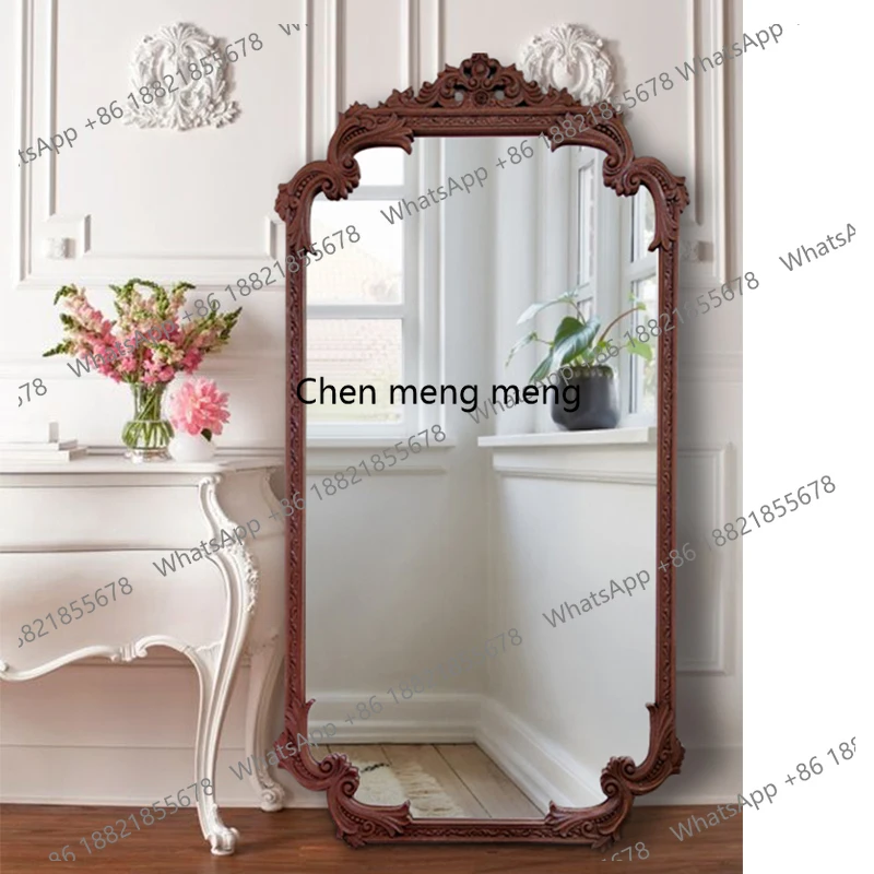 

American mirror wall-mounted retro full-body full-length mirror home high-definition new Chinese carved floor mirror