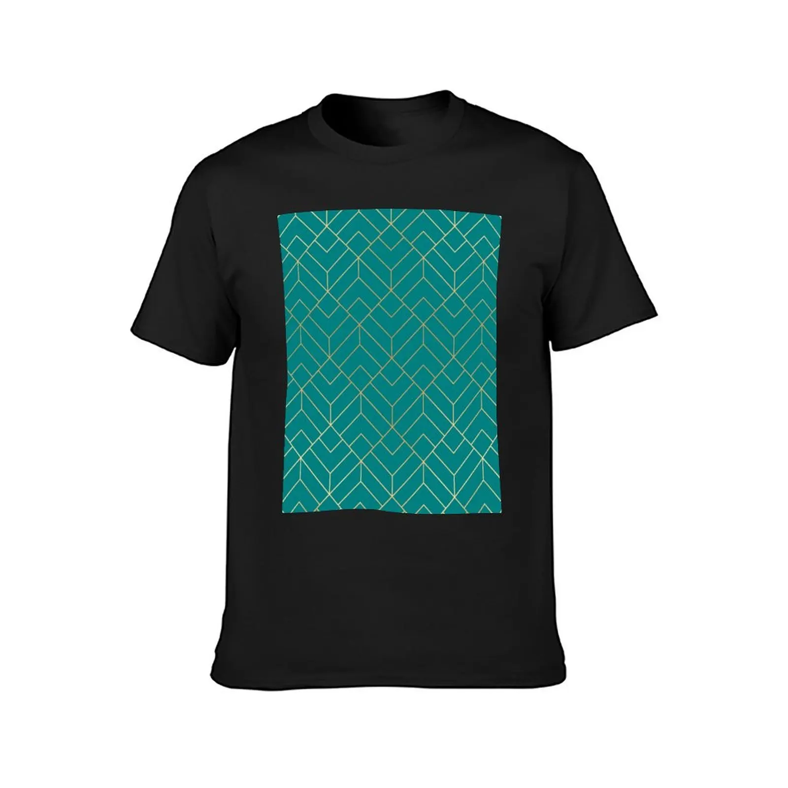 Gold and Teal Tile Pattern T-Shirt funnys for a boy Aesthetic clothing t shirts for men