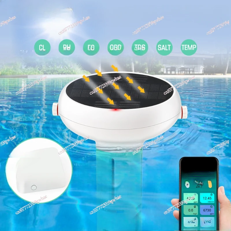 Intelligent Solar Pool Residual Chlorine Detector 7-in-1 PH/EC/ORP/salinity Fish Tank Water Quality Detector