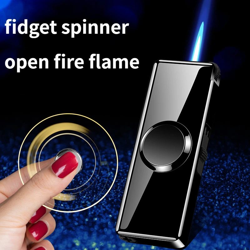 Hot-selling Metal Men\'s Fingertip Spinner Personalized Creative Lighter Blue Flame Direct Inflatable Windproof Cigarette Lighter