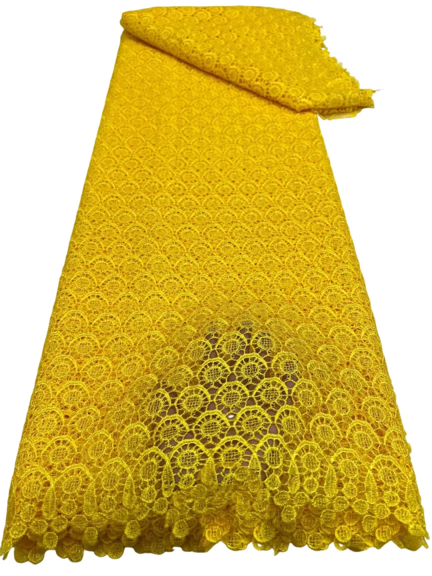 

New Yellow Nigerian Water Soluble Fabric Knitted High Quality 5 Yards African Cord Guipure Lace Fabric Wedding Dress For Sewing