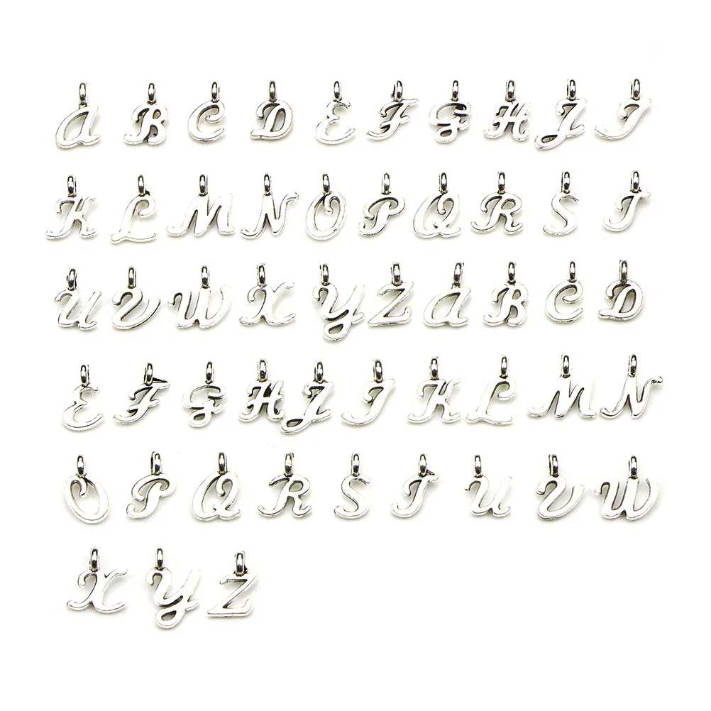 

52 Pcs Letter Bracelet Accessories Jewelry Making Pendants Charms Supplies Tibetan Silver
