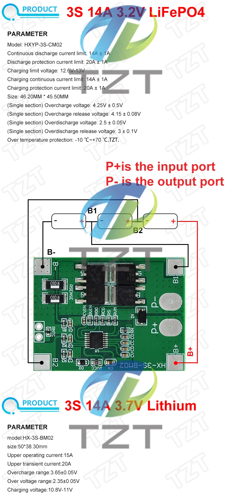 TZT 1/3PCS 3S 9.6V 11.1V 12.6V Lifepo4 Li-ion Lipo Lithium Batterieschutzplatine 18650 BMS 14A Begrenzung 20A PCB 4-Zellen-Pack PCM – Detail 2