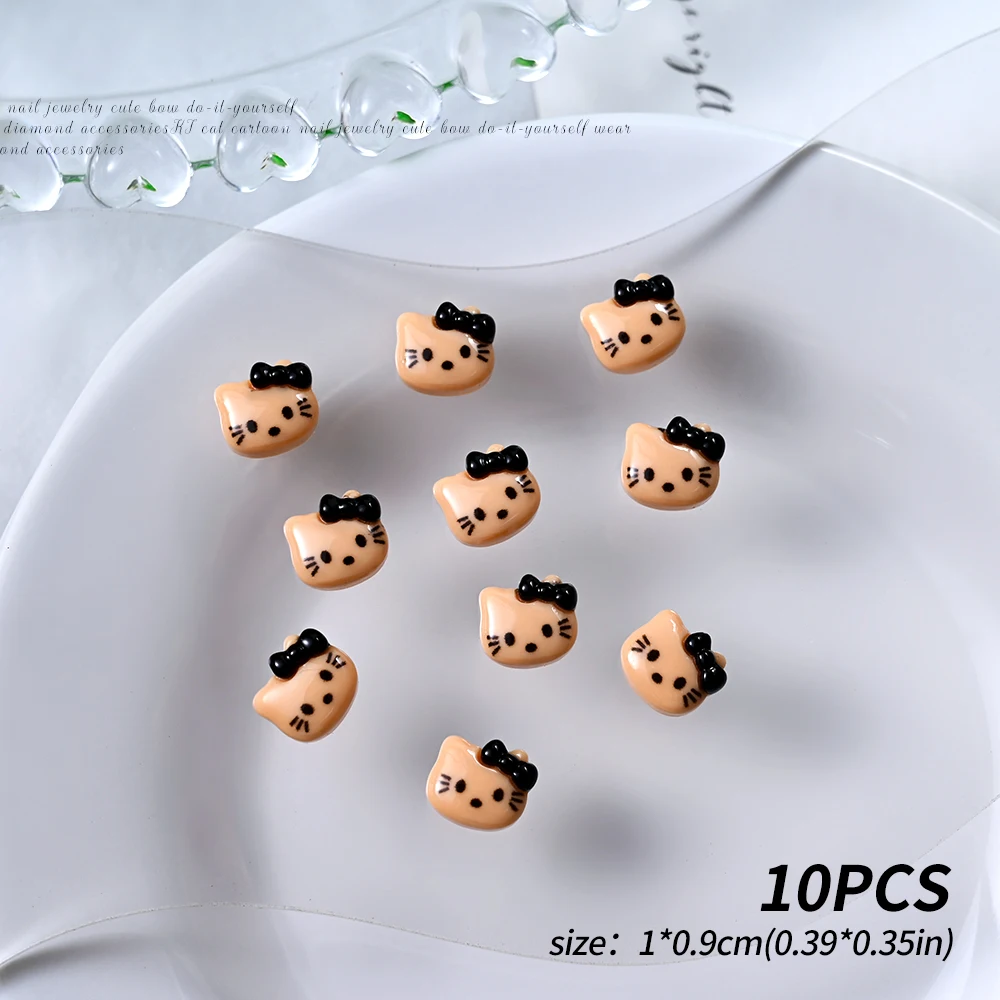 10Pcs/Lot 3D Kawaii Brown Kitty Cat Nail Charms Cartoon Resin Tanning Kitty Nail Art Decor 8-10mm Kawaii KT Cat Manicure Parts