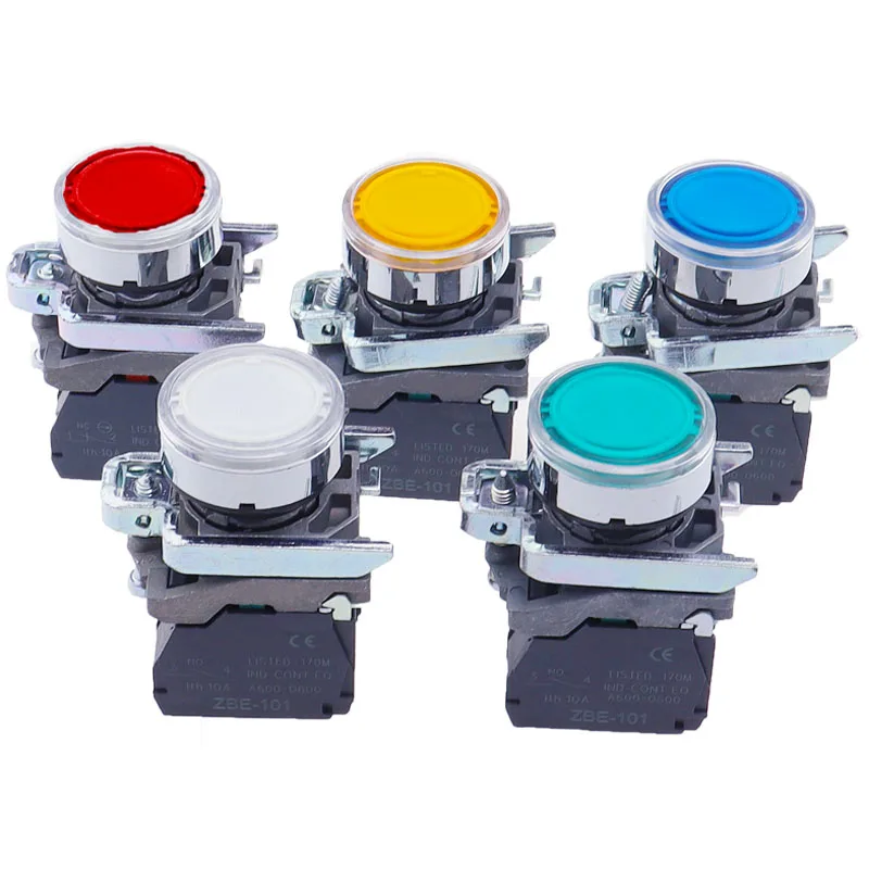 XB4 button switch knob switch, 2nd gear 3rd gear instantaneous self resetting flat head 22mm power button switch with light XB2