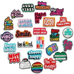 25pcs Trendy Inspirational Words Shoe Charms For Bubble Slides Sandals, PVC Shoe Decorations Accessories
