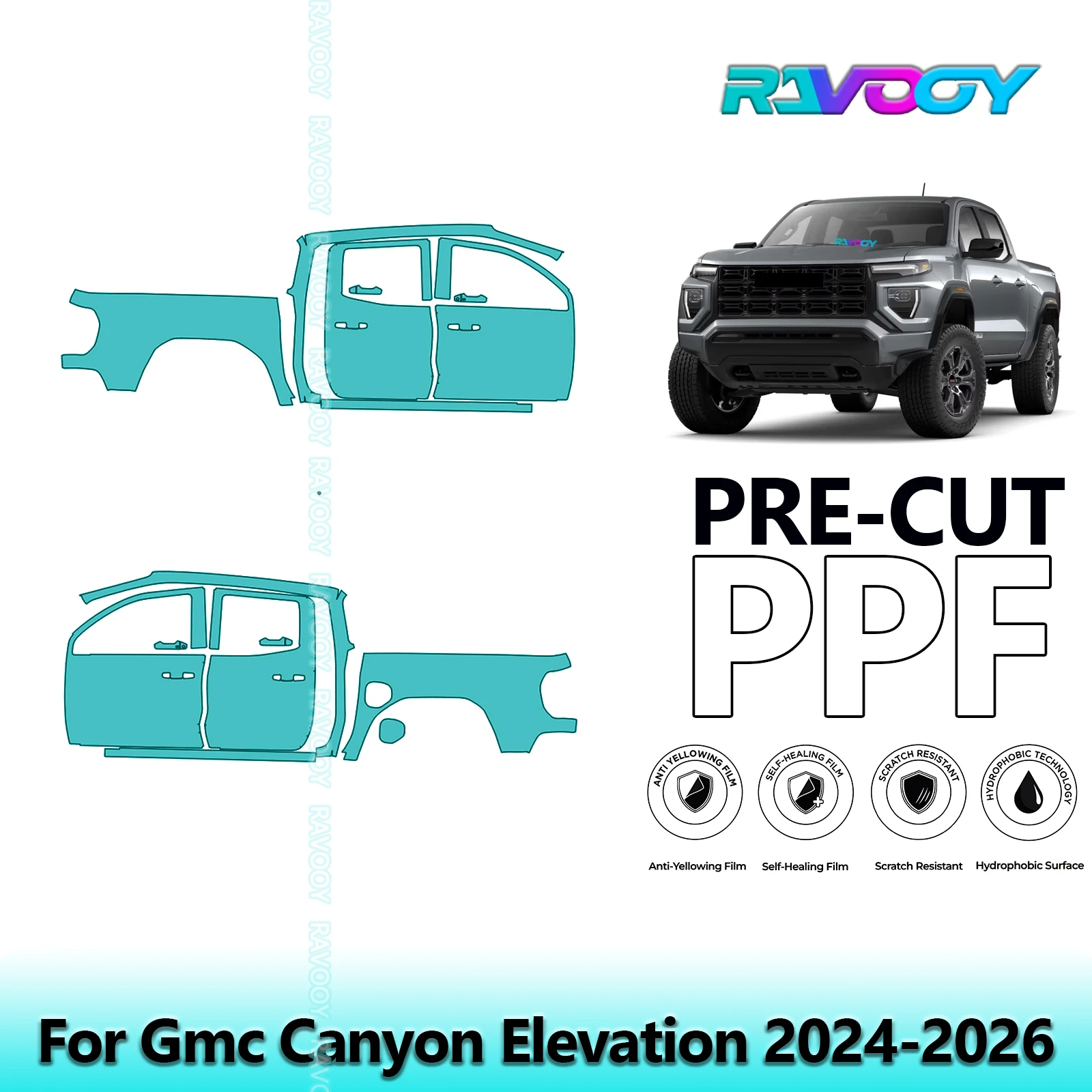 

For Gmc Canyon Elevation 2024-2026 8.5mil Clear Matte Pre-Cut PPF Door & A/B Pillar Kit TPU Paint Protection Film Set
