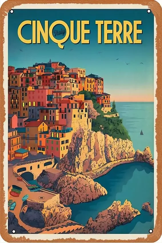 Travel to Cinque Terre Poster Retro Metal Tin Sign Wall Home Wall Art Metal Tin Sign,cave,bar,Club, Metal Tin Sign