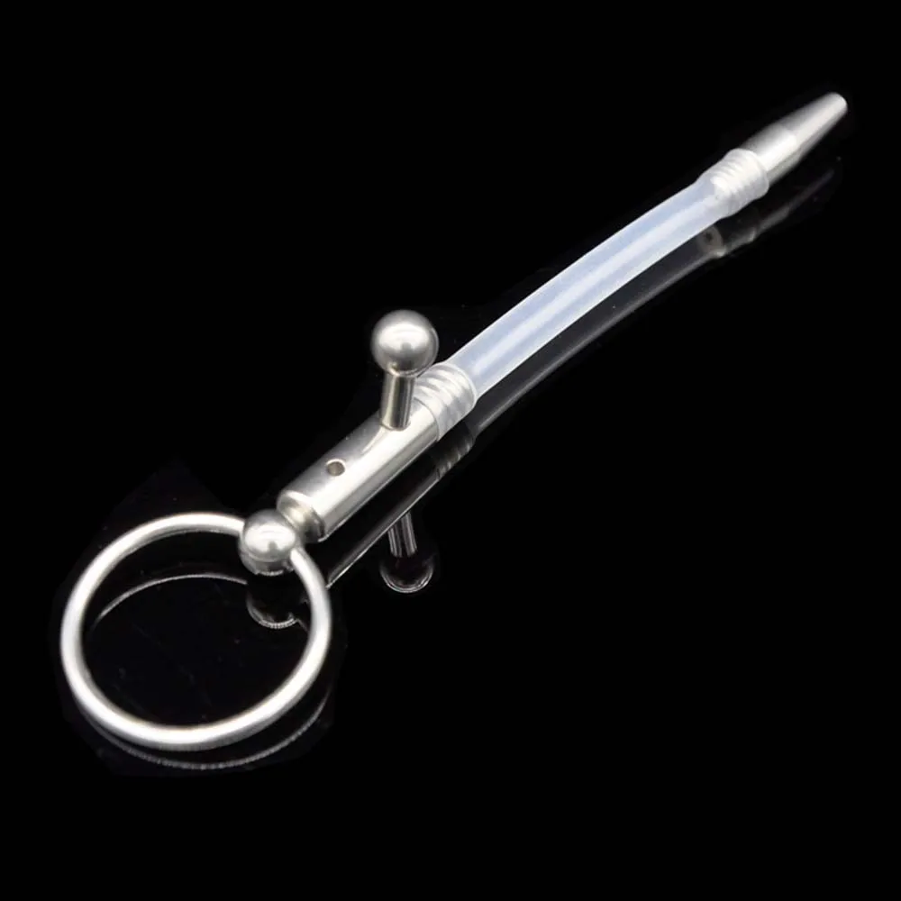 Male Urethral Penis Plug Stainless Steel Silicone Dilator Urethra Sounds Stimulator Thru Hole Stretching Adult Restraint SM Men