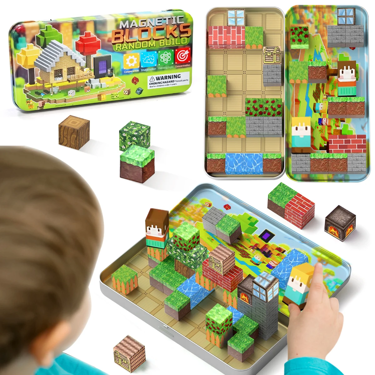 32PCS Magnetische Bausteine Schatzsuche Wald Set für Alter 3 + DIY Modell Kinder STEM Pädagogisches Sinnes Spielzeug mit Eisen Box