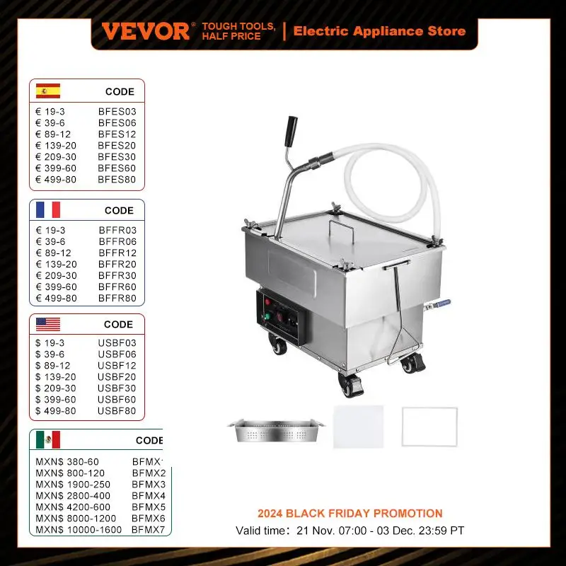 VEVOR Système de Filtration des Huiles de Friture Réservoir de 18 L Filtre à Huile pour Friteuse