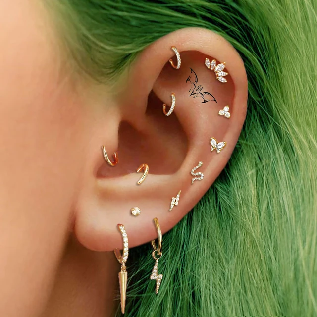 Tragus Helix Rook pendiente de gota para mujer Piercing de oreja para cartilago pendiente de aro de acero inoxidable joyeria de mariposa de serpiente AliExpress