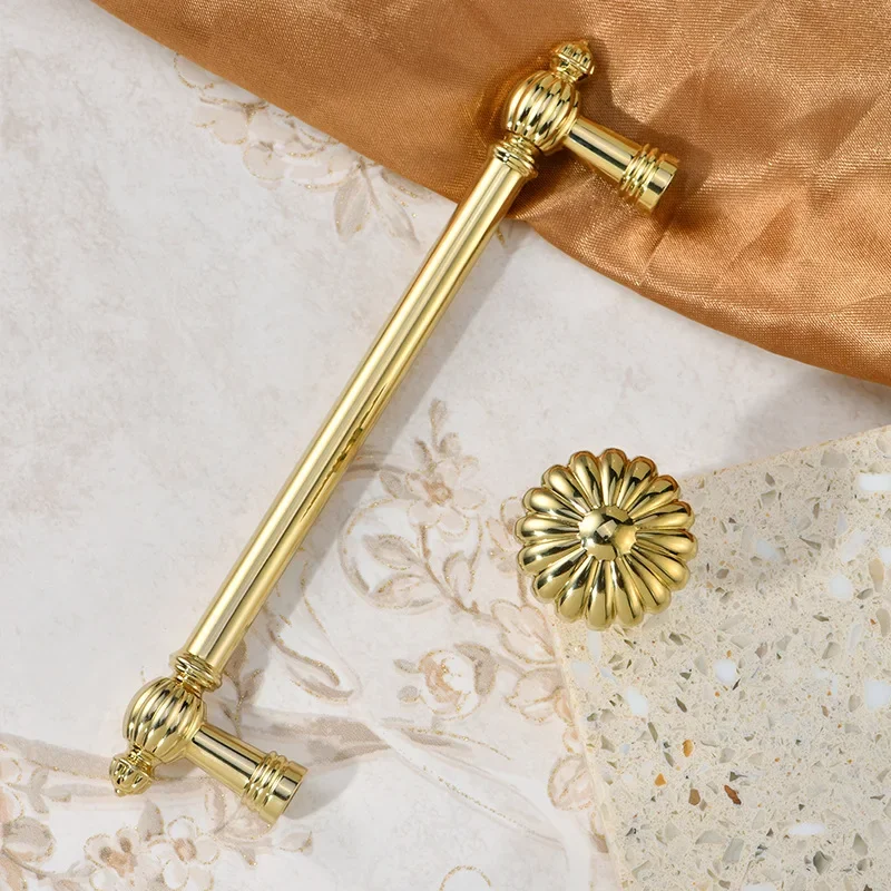 Creative French Cabinet Handle Pumpkin Shape Bright Gold Wardrobe Door Handle Light Luxury Light Luxury American Drawer Handle