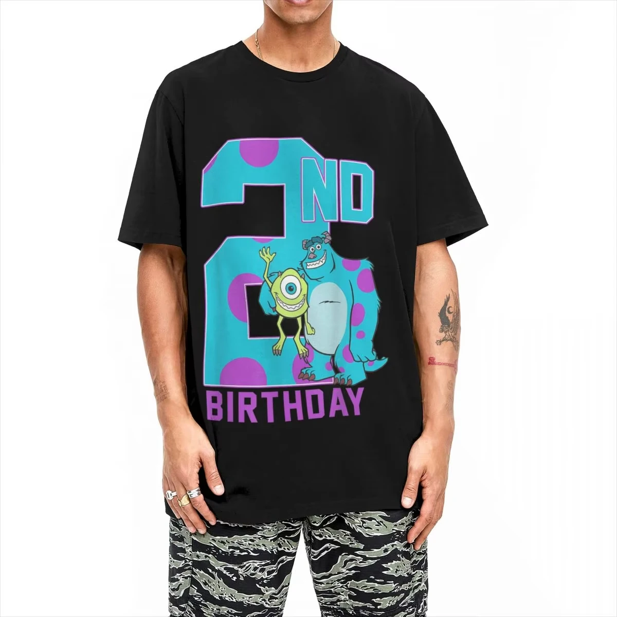 Camiseta de monstruos para hombre y mujer, camisa de manga corta 100% de algodón, con estampado de Mike & Sully, feliz 2 ° cumpleaños, recién llegado