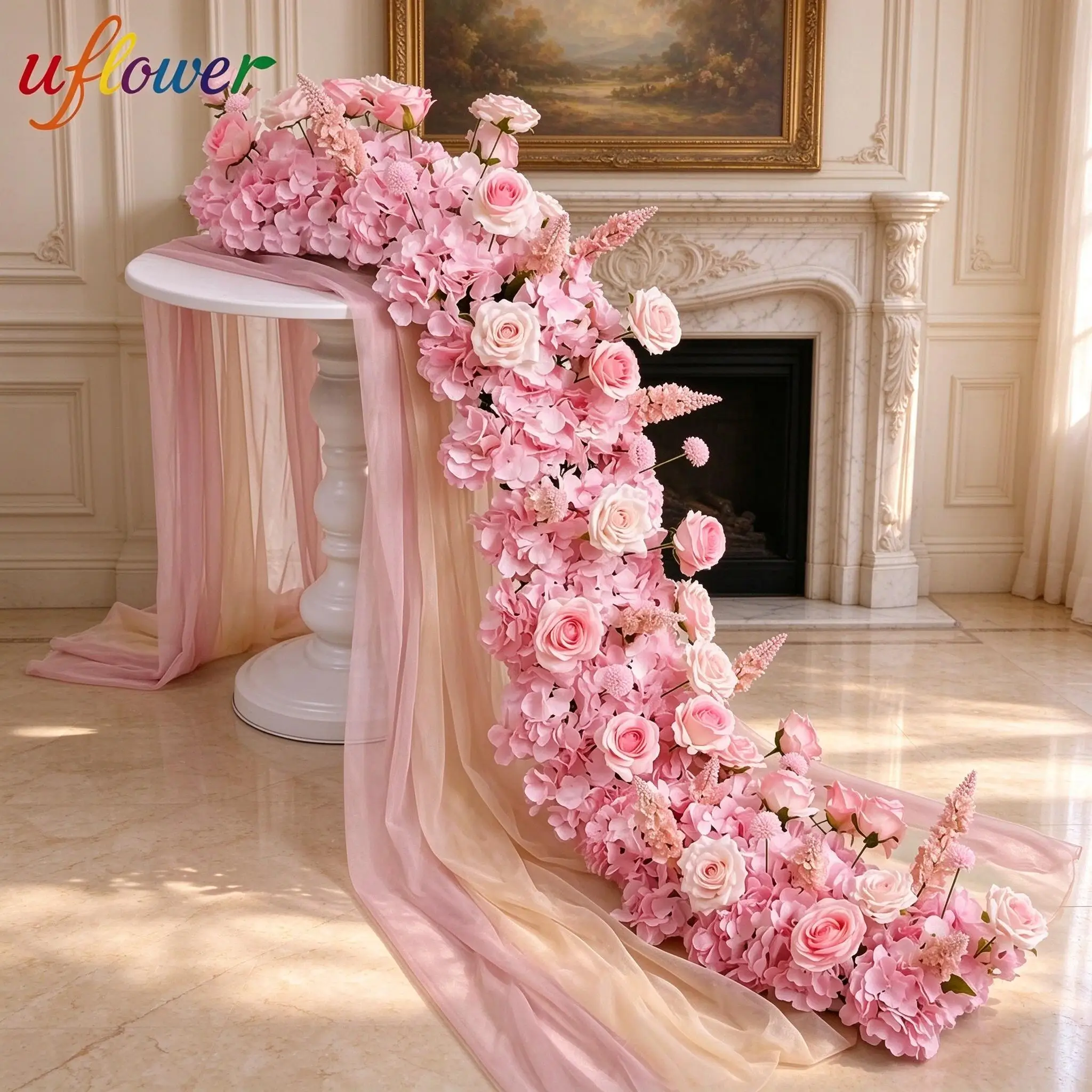 Uflower 50/100/200CM Pink Hyacinth Hydrangea Artificial Arch Flower Arrangement for Wedding Bridal Shower Party Background Decor