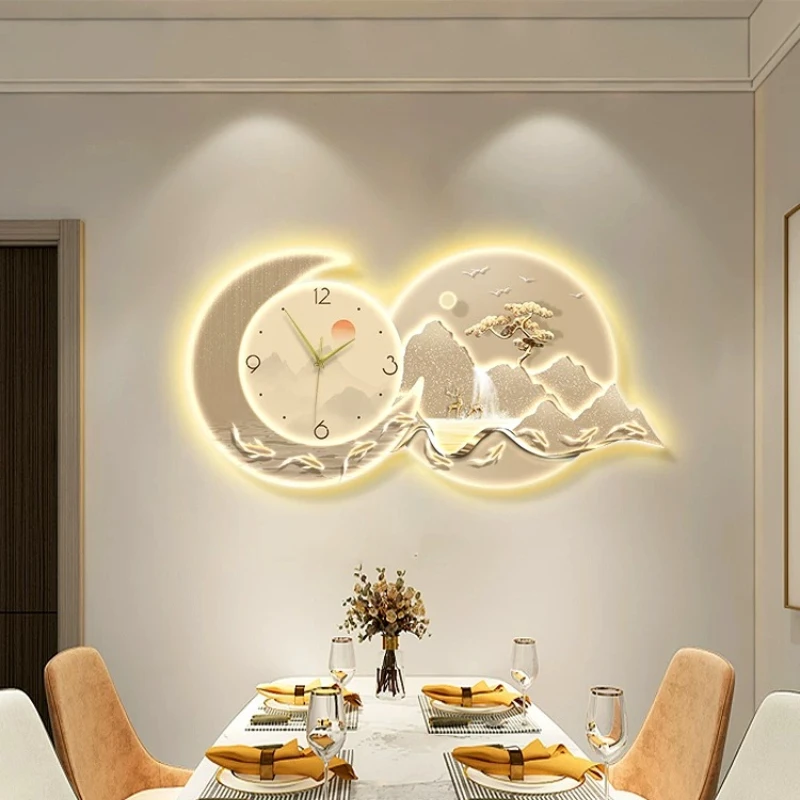 Mountain Landscape Wall Decor Panel Crescent Shape Backlit Furnish Embossed Scenery LED Light Wall Art for Dining Living Room
