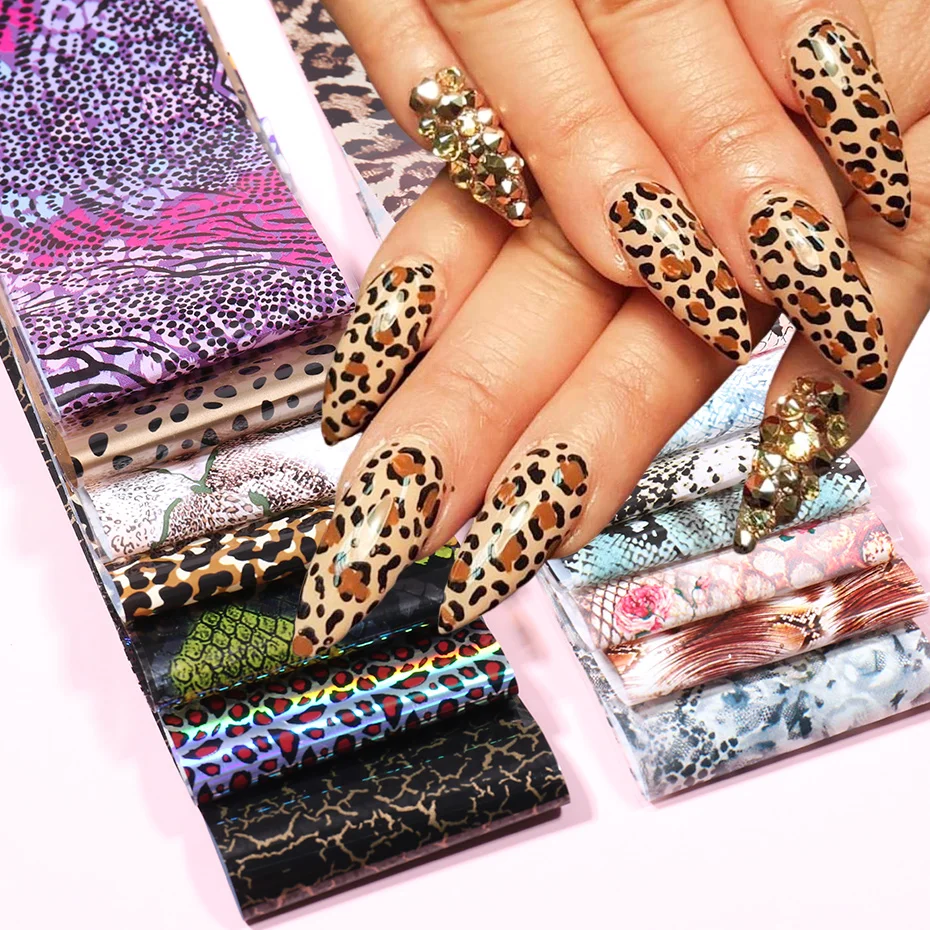 20pc Nail Art Stickers Foil Slider Sparky Colorful Classic Animals Snake Leopord Texture Skin Nail Decoration Manicure Warp BESW