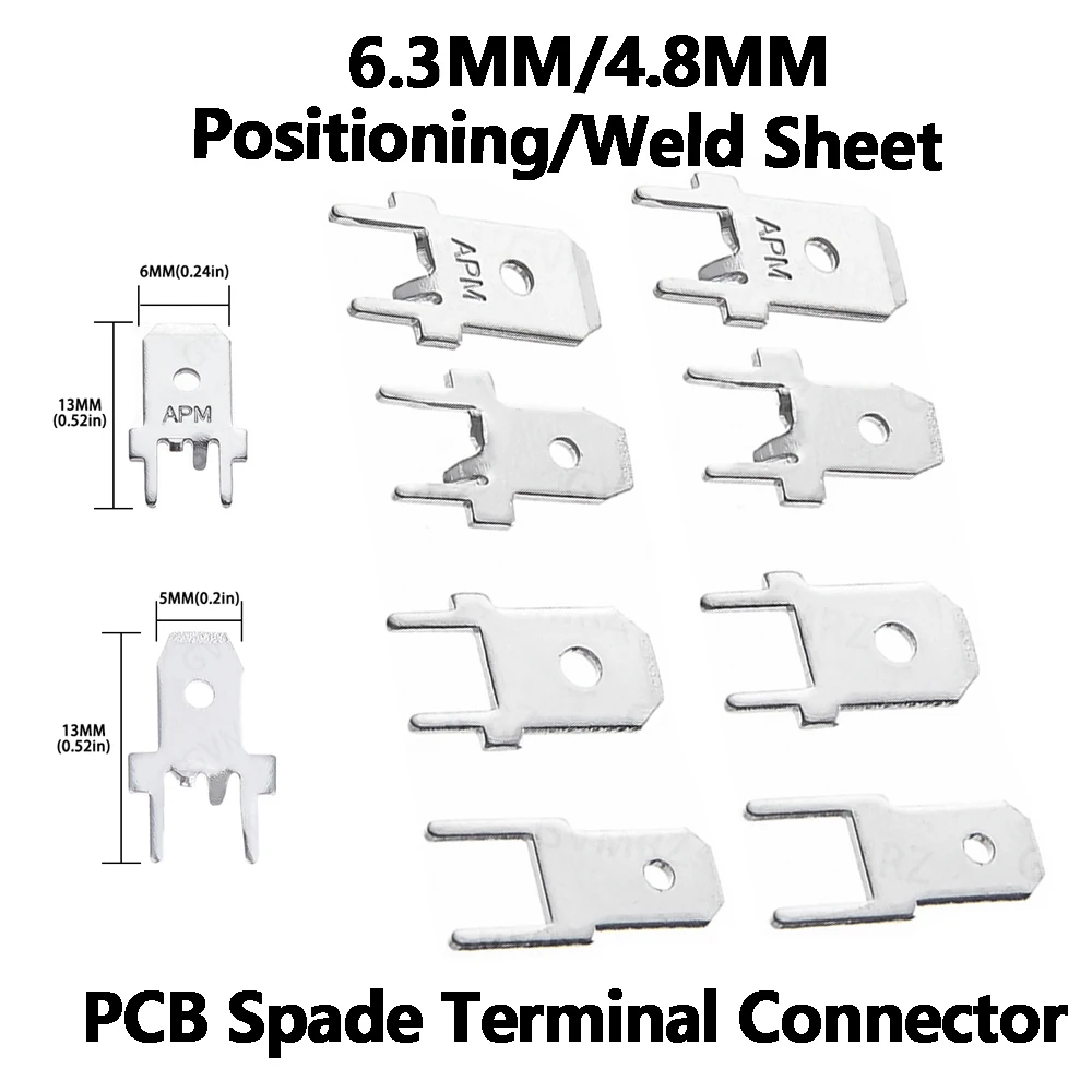 100PCS/lot 6.3mm 4.8mm PCB Spade Terminal Connector Cold Press for Circuit Board Tab Solder Lug Male Crimp Terminal Plate 4.8
