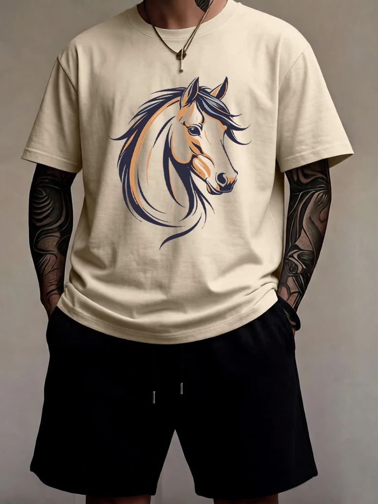 

Cool Silhouette Of A Horse Prints Soft 16 Color Men Tees Set Cotton Breathable Basics Tee Shirts Sport Summer Running Shorts