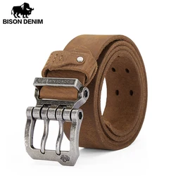 BISONDENIM – ceinture en cuir véritable pour homme, de haute qualité, avec boucle ardillon, luxe, Vintage, pour Jeans, W71792