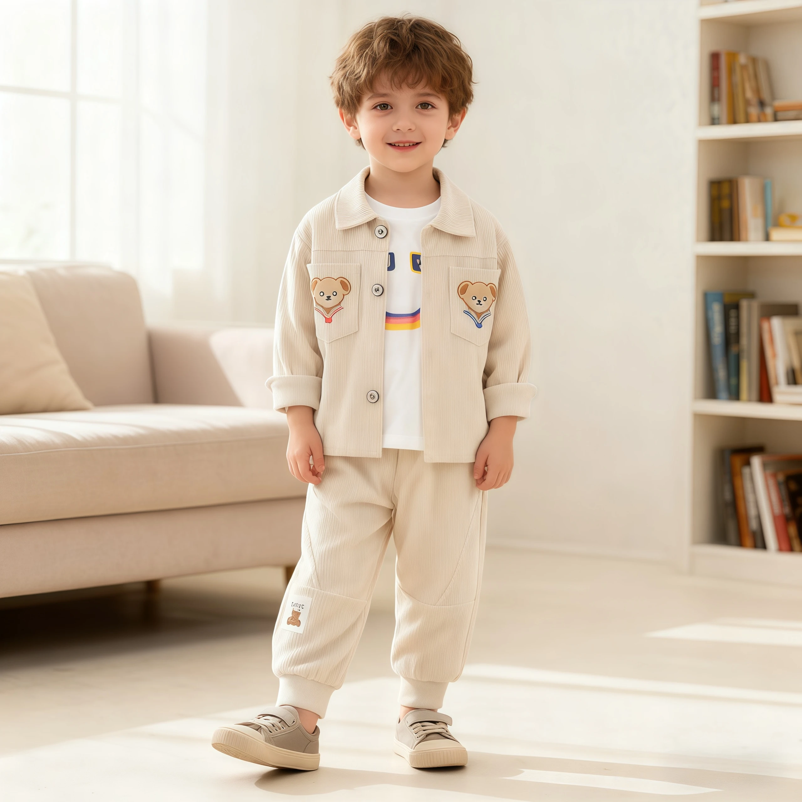 Autumn Winter Kids Boys Clothes Set Cartoon Bear Jacket Coats With Pants 2PCS Sweatshirt Suit Children Casual Outfits Tracksuits