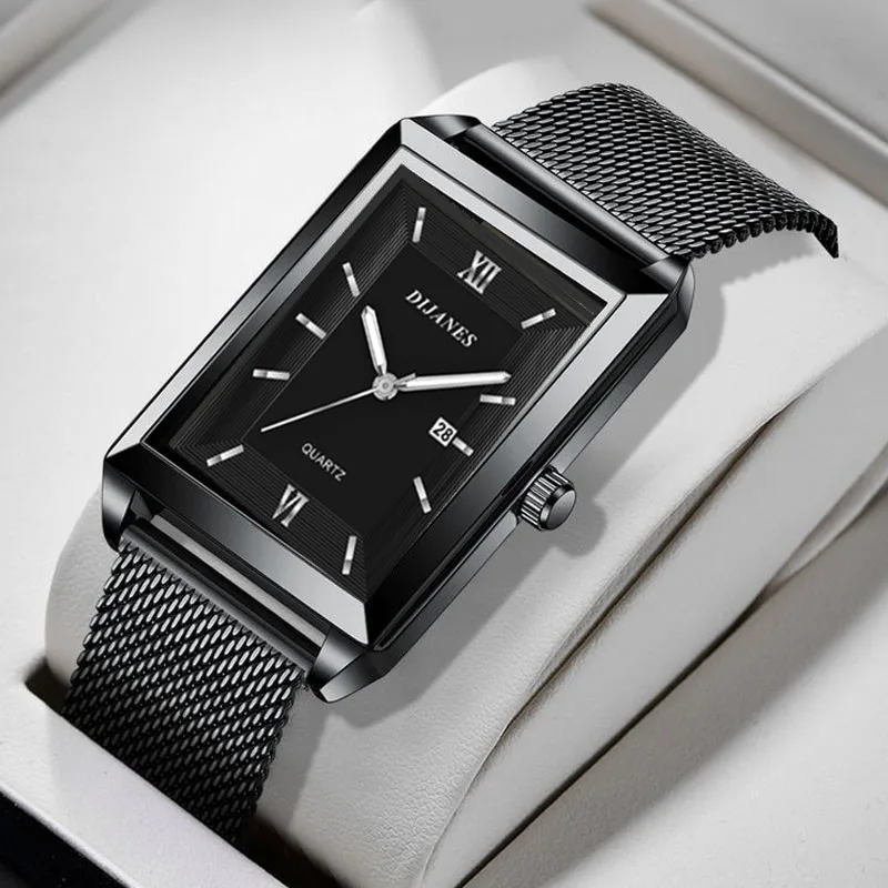 Men's Calendar Date Watches Leisure Leather Clock Luxury Business Golden Stainless Steel Mesh Band Quartz Watches for Man