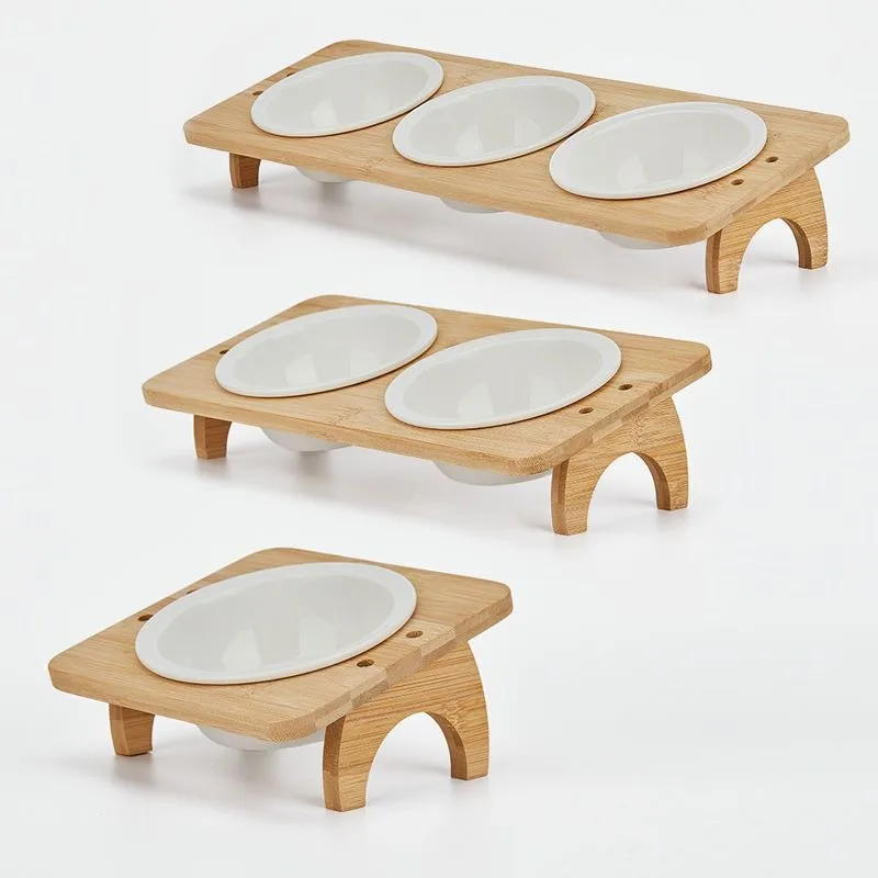 

neck protection anti-knock cat rice bowl double bowl food basin oblique protection cervical spine bamboo wooden bowl