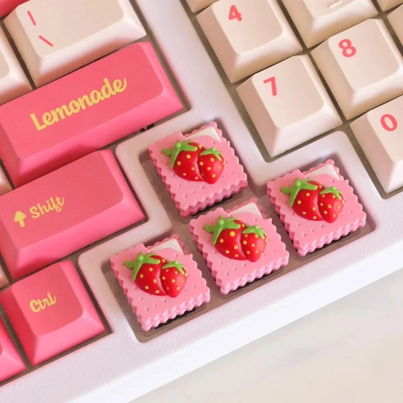 

Gourmet Theme Strawberry Biscuit Keycaps Resin Artisan Keycaps for Mechanical Keyboard Accessories Custom Cute Pink Key Caps