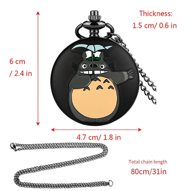 My Neighbor Totoro Anime Merch Quartz Pocket Watch Keychain Vintage Hanging Cartoon Character Print Pocket Clock Backpack Gift view 6