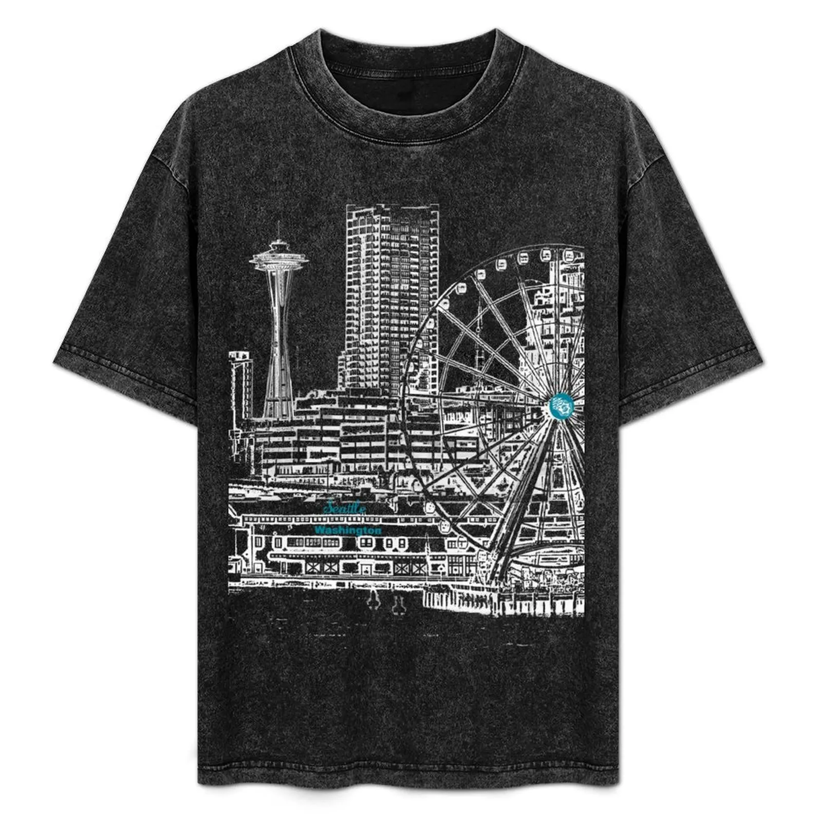 Сиэтл, Вашингтон, США - Downtown Seattle Waterfront - футболка Seattle Landmarks, милая одежда, футболки для мужчин