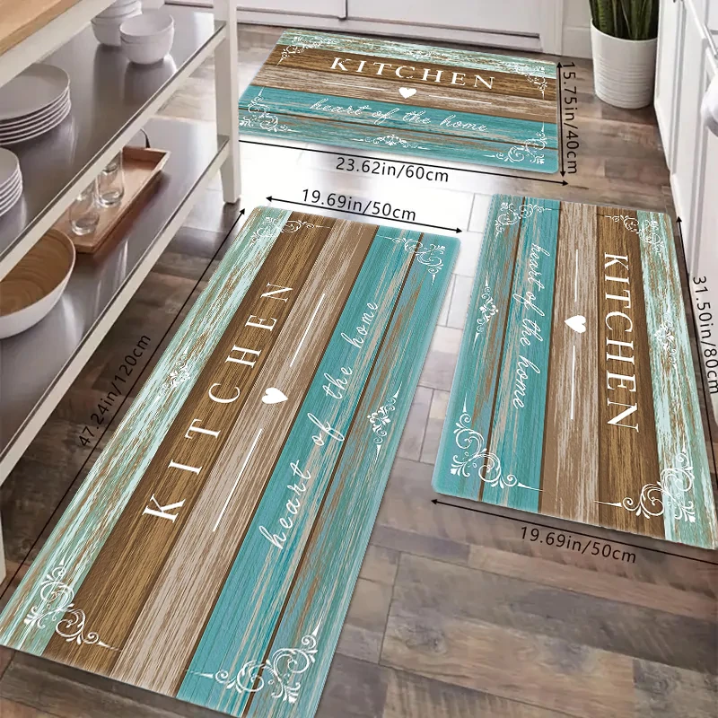 

Kitchen Patterned Wood Grain Design Carpet Rug - Flannel Material for Kitchen Bathroom Room Suitable Floor Decor