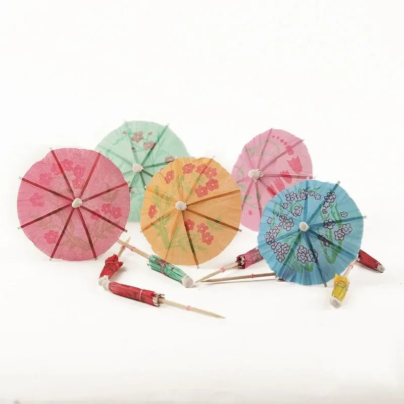 50Pcs New Paper Drink Cocktail Parasols Wedding Paper Umbrella Decoration Umbrellas Tropical Hawaiian Party Cocktail Accessories