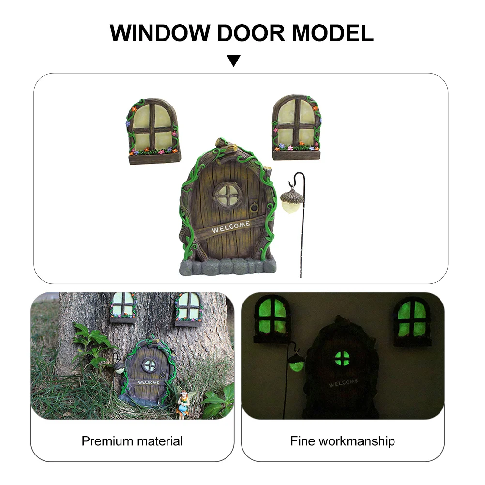 

Resin Decoration Mini Scene Window Door Set Night Glow Fairy Garden Luminous Decor Easy Clean Match Various Tale Gardens Outdoor