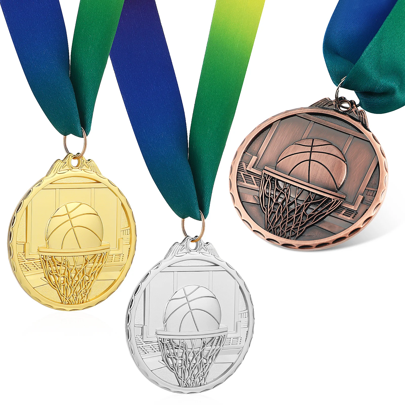 3Pcs Basketball Award Medals Embossed Premium Alloy Sports Winner Medals for Tournament Competition First Place Prizes Game