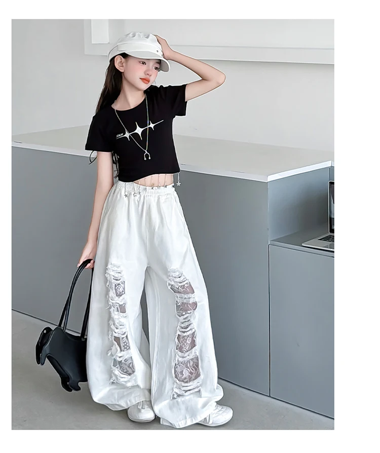 Neues Modisches Street-Style Kinder Hip-Hop-Bekleidungsset für Mädchen, Hiphop-Oberteil und -Hose, Kinder-Tanz-, Rap-, Jazz-Outfit mit T-Shirt und Hose – Detail 10