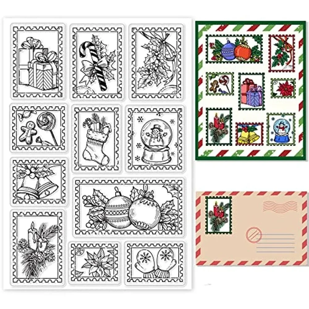 Christmas Stamps Silicone Clear Stamp Christmas Gifts Bells Socks Transparent Silicone Gingerbread Man Stamp Rubber Stamp