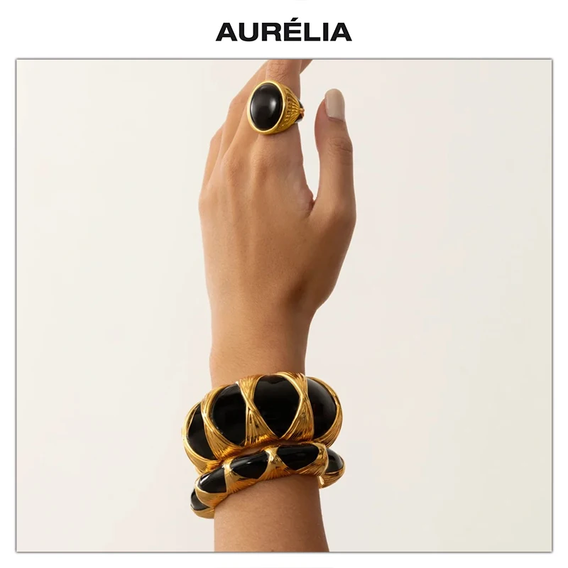 

Модные черно-белые серьги с капельной глазурью, узкий браслет-манжета, женский ювелирный тренд высшего качества