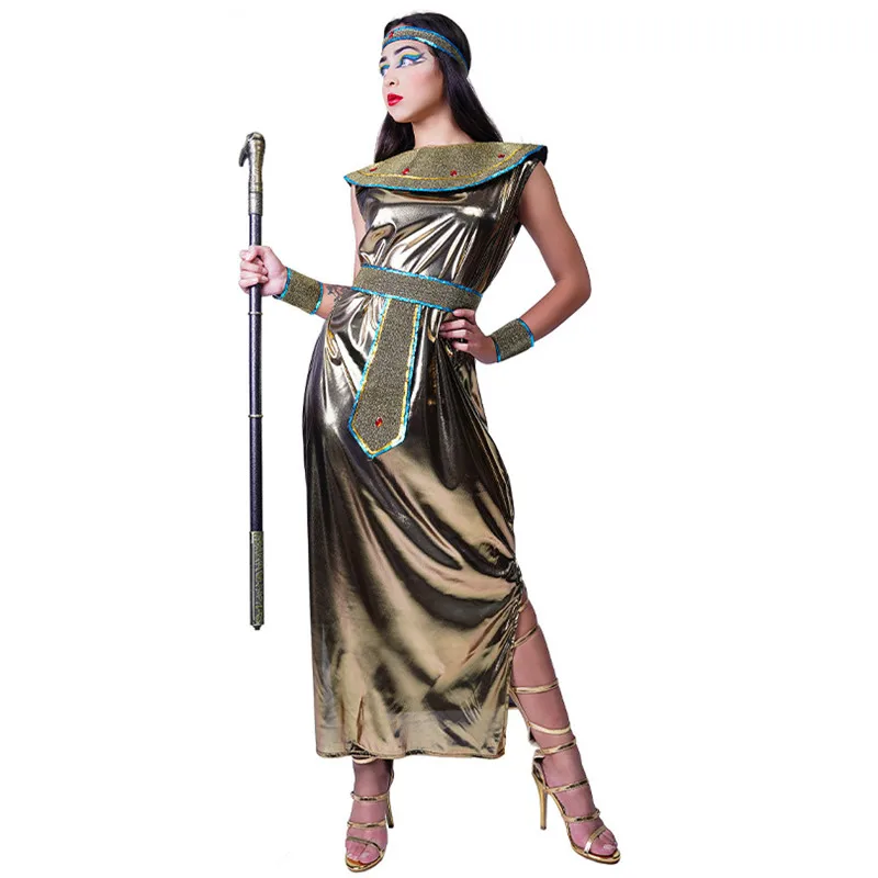 Golden Woman Halloween Cleopatra Costumes Female Queen Of Egypt Cosplay Carnival Purim Nightclub Bar Role Play Show Party Dress