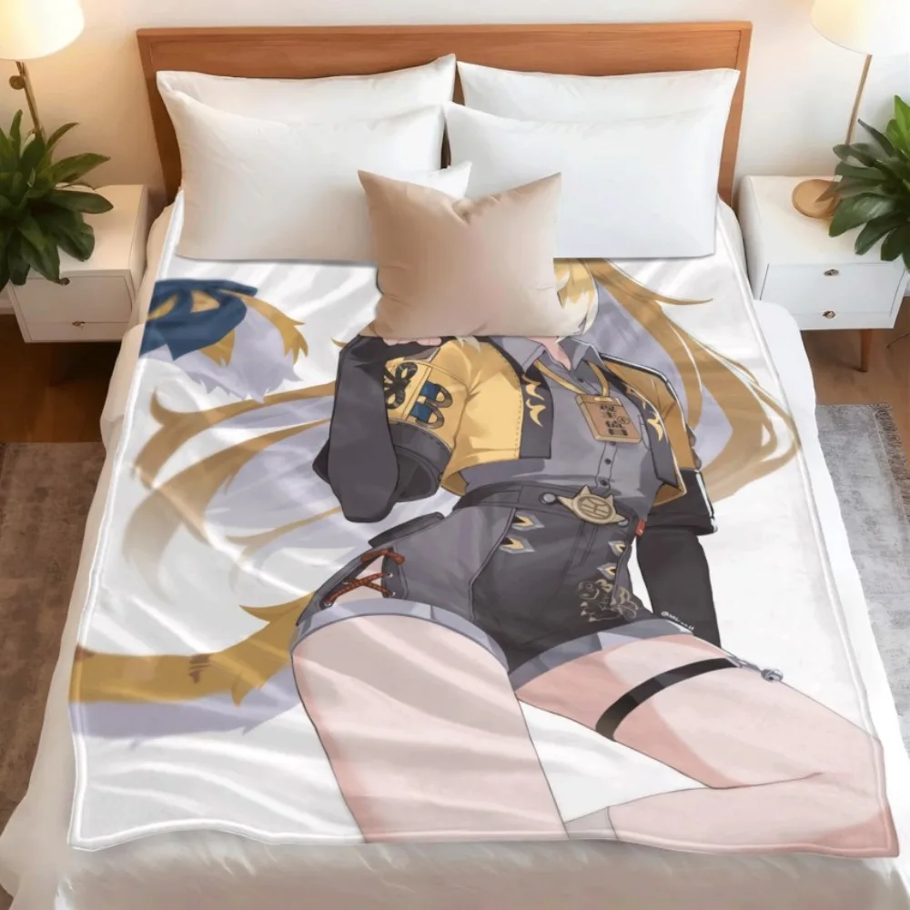 Tiger Sister Anime Flannel Throw Blanket Furry Girl Style Lightweight Warm Blanket for Bed Couch