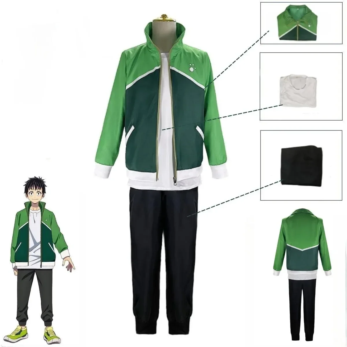 Anime Zom 100 Cosplaytendo Teru Cosplay Kostuums Pruik Groene Jas Outfit Bucketlist Van De Dode Halloween Party Outfit Voor Jongens