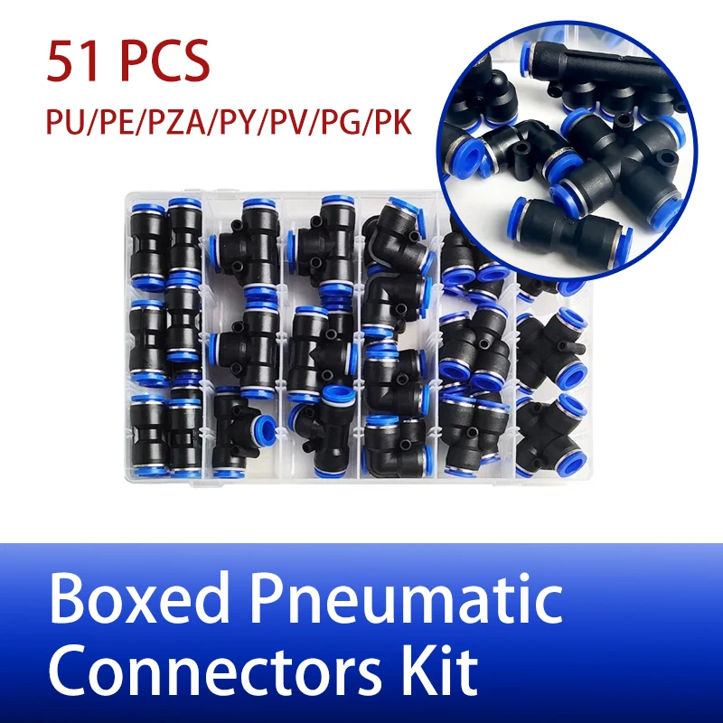 

51 PCs Boxed PU-6/PE-6/PZA-6/PY-6/PV-6/PG-6/PK-6 Pneumatic Connectors Kit 6mm Outer Diameter of the Hose Pipe Tube Air