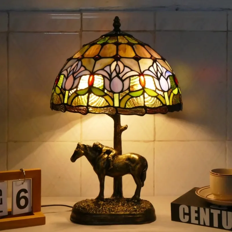 French pastoral style small fresh wisteria tulip eye protection table lamp, decorative table lamp glass lamp