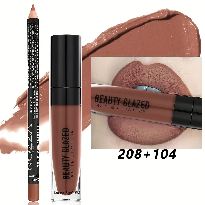2 pz/set Lip Gloss & Lip Liner Set Kit labbra opaco a lunga durata impermeabile Rossetto liquido nudo naturale con Lip Liner Combo