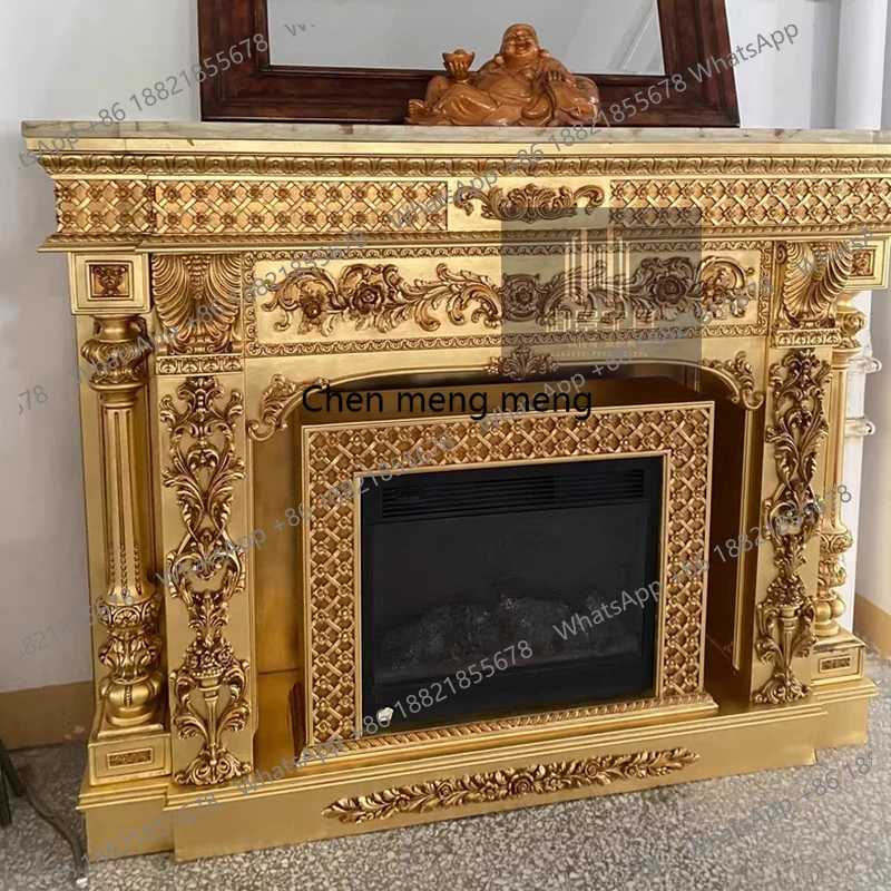 French solid wood mantel European living room mantel simulation fire fireplace carving electric fireplace
