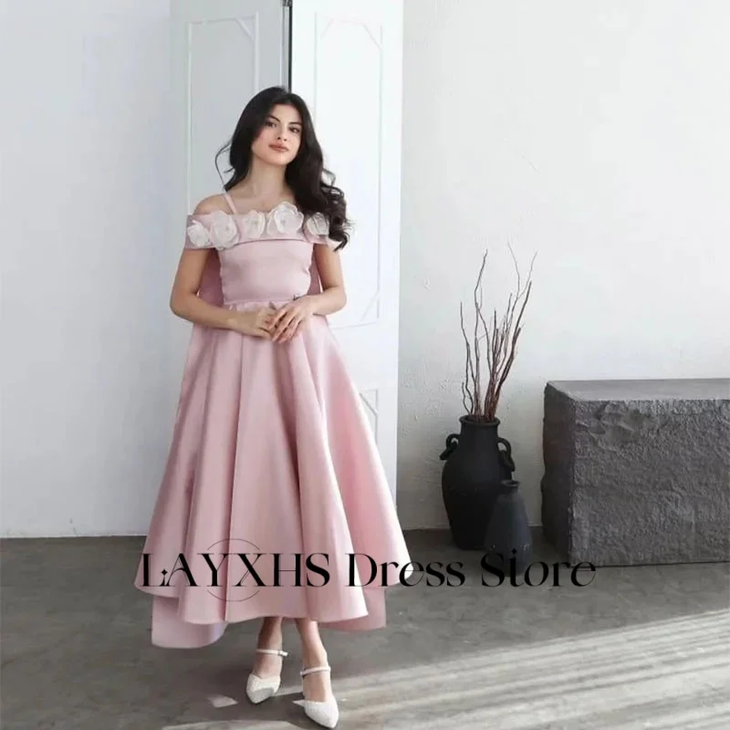 Customized Elegant A-Line Evening Dresses 3D Flower Sleeveless Women Formal Prom Dresses فستان سهرة نسائي