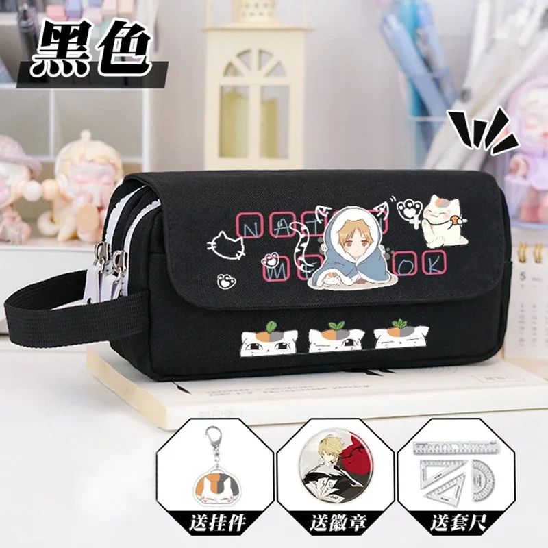 

2 отделения,пенал для школьный ручек карандашей,молнии,Тетрадь дружбы Нацумэ,Черно-бежевый, книга друзей Нацумэ, Нацумэ юцзиньчо, аниме, детский подростковый, школьные принадлежности для девочек и мальчиков